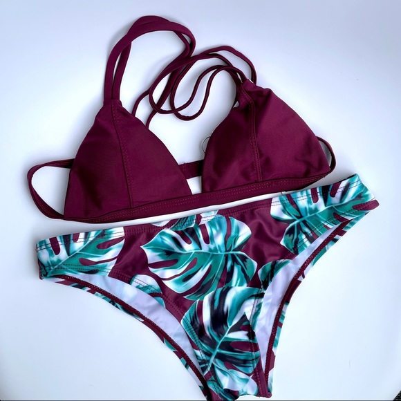 Shein Maroon/Floral Bikini - Picture 1 of 7